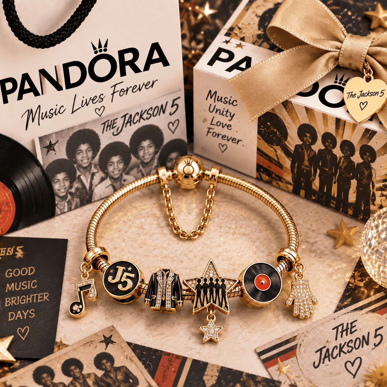 TJS5 Gold Charm Bracelet Set PTT