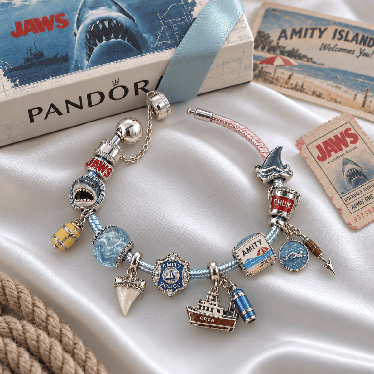 JAWS Silver Charm Bracelet Set PTKL