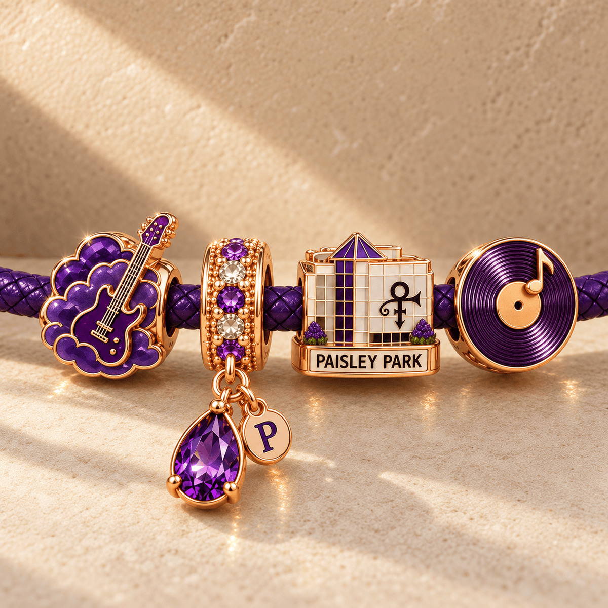 PRCE Braided Leather Charm Bracelet Set NHVH