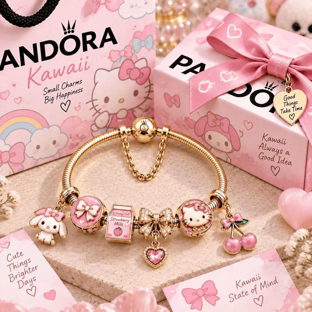 KAWAII Gold Charm Bracelet Set TTN