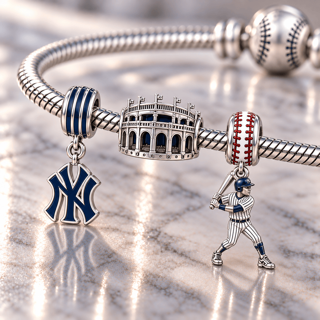 NYY Silver Charm Bracelet Set HQH