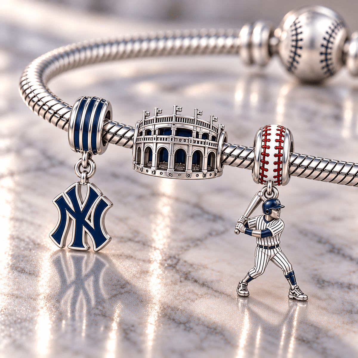 NYY Silver Charm Bracelet Set HQH