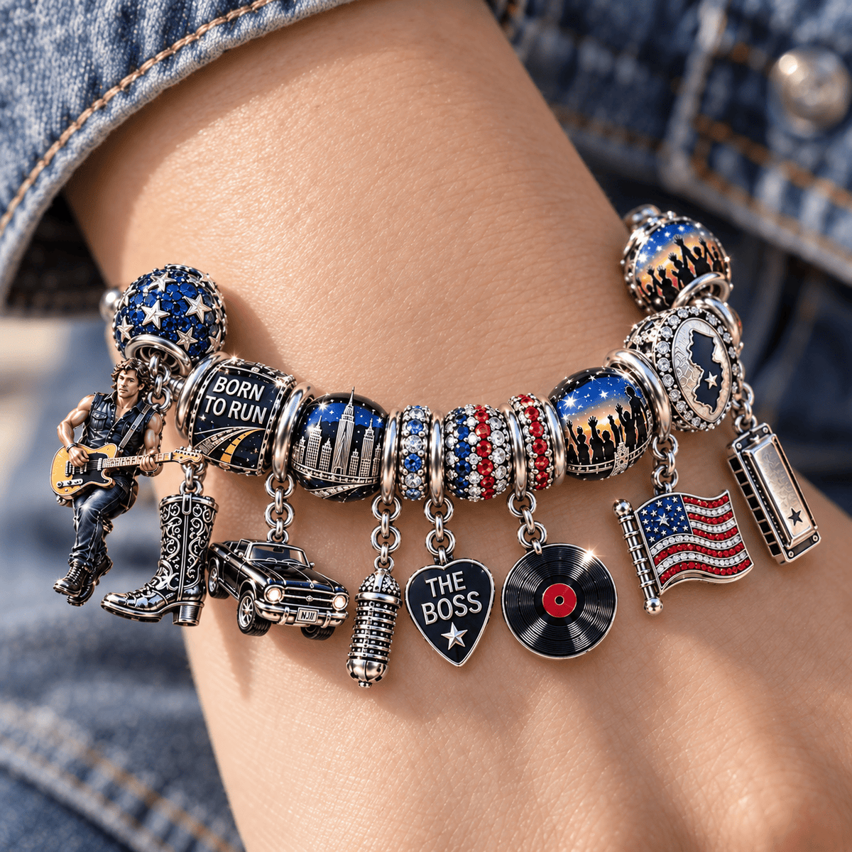 BRST Silver Charm Bracelet Set NTTB