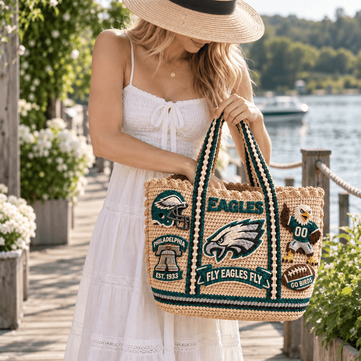 PLDE Straw-Style Embellished Tote Bag NTKO