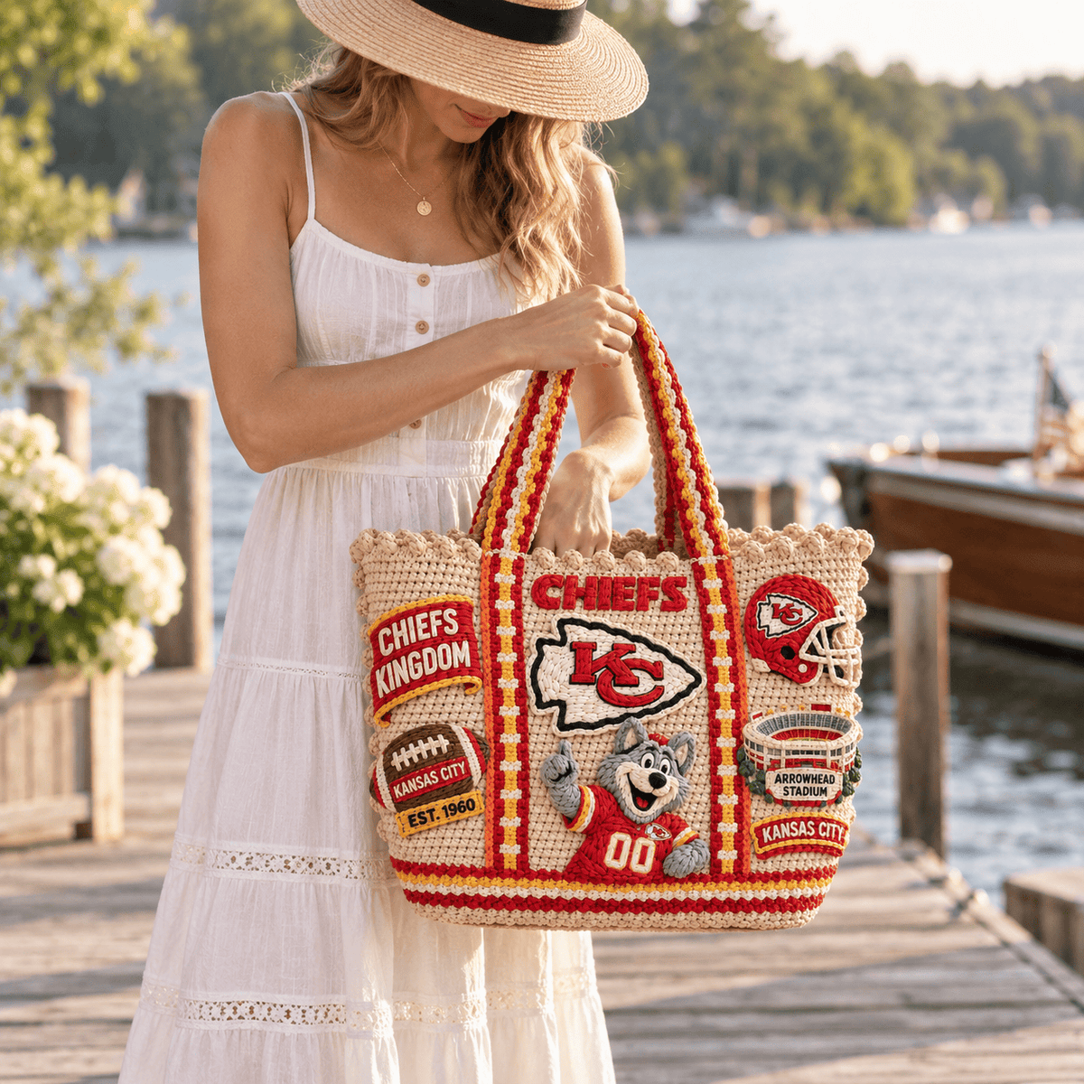 KCC Straw-Style Embellished Tote Bag NTKO