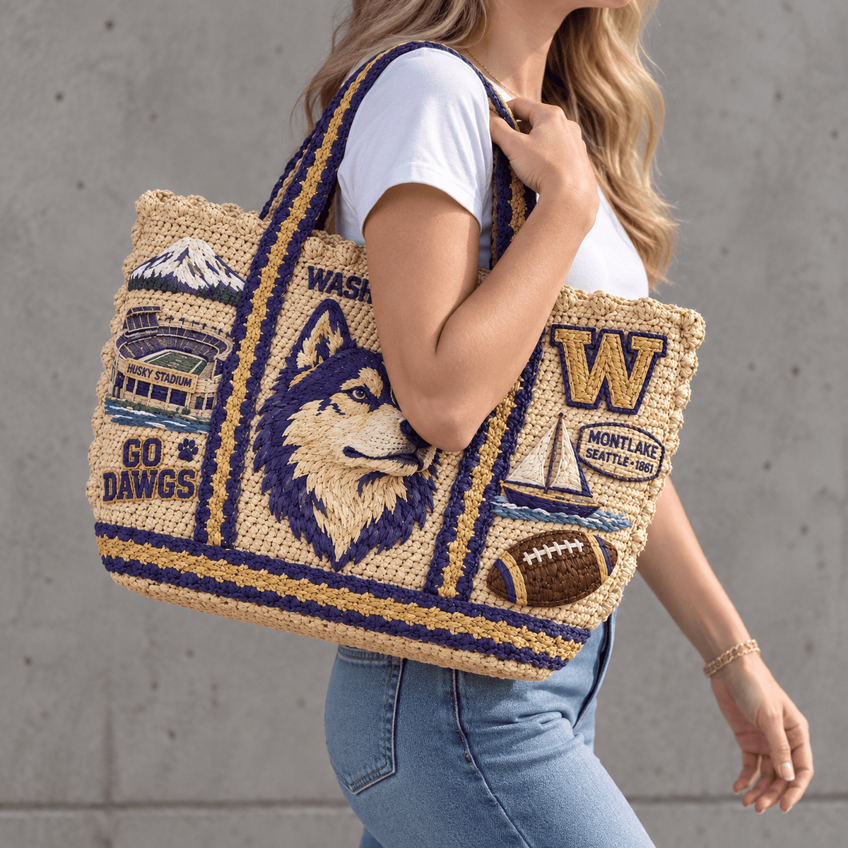 WSH Straw-Style Embellished Tote Bag HTTT