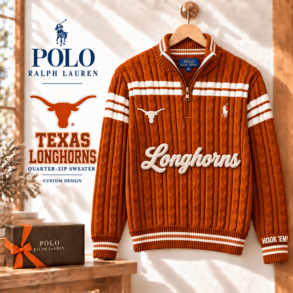 TLH PREMIUM Varsity Cable-Knit Quarter-Zip Sweater NHVH