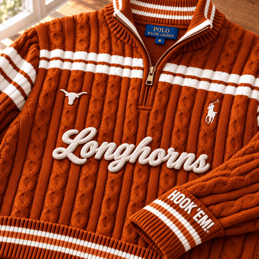 TLH PREMIUM Varsity Cable-Knit Quarter-Zip Sweater NHVH