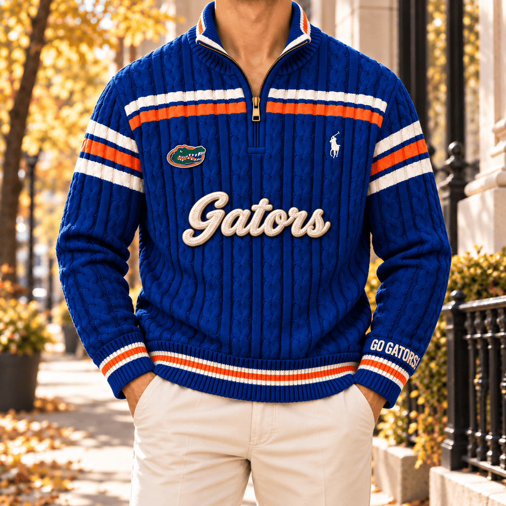 FGT PREMIUM Varsity Cable-Knit Quarter-Zip Sweater NHVH