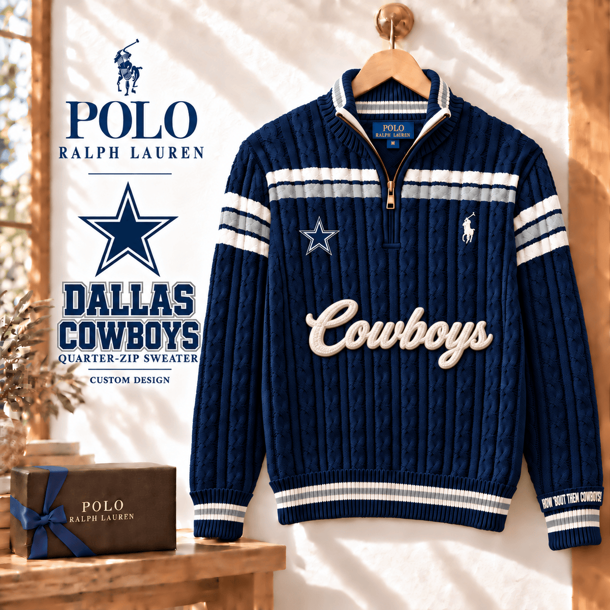 DLCB PREMIUM Varsity Cable-Knit Quarter-Zip Sweater NHVH