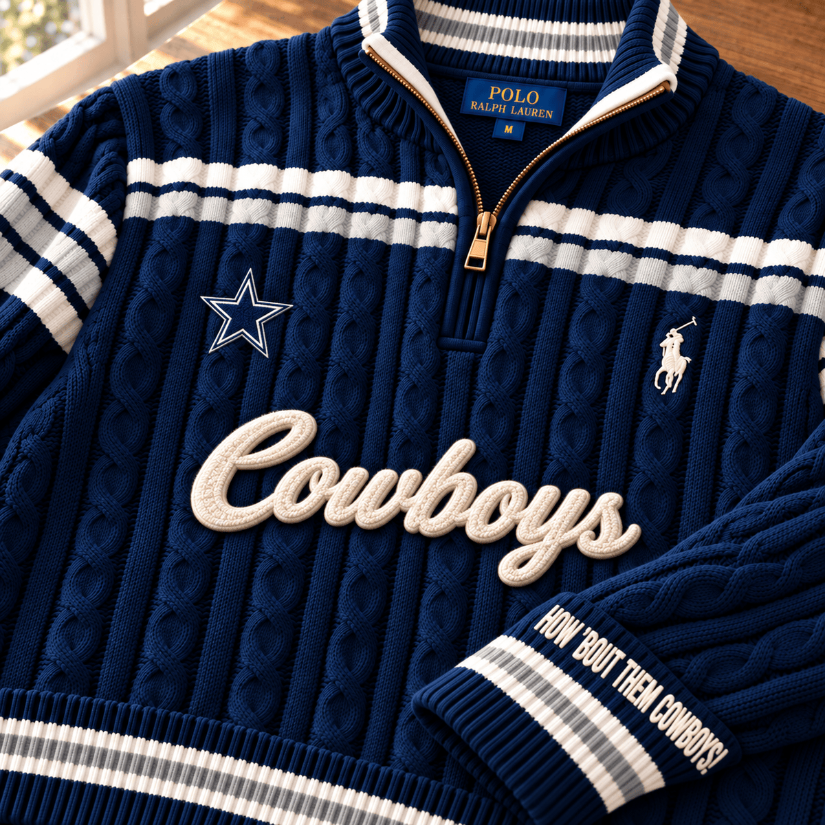 DLCB PREMIUM Varsity Cable-Knit Quarter-Zip Sweater NHVH