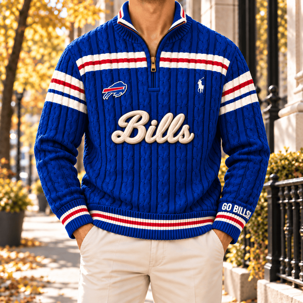 BFBL PREMIUM Varsity Cable-Knit Quarter-Zip Sweater NHVH