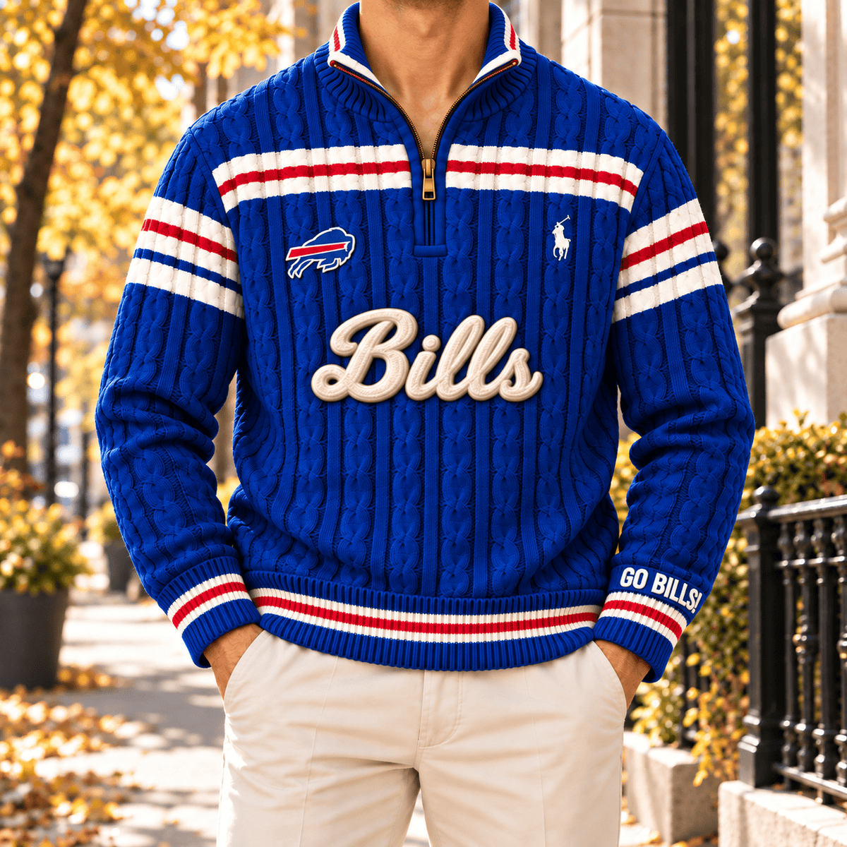 BFBL PREMIUM Varsity Cable-Knit Quarter-Zip Sweater NHVH