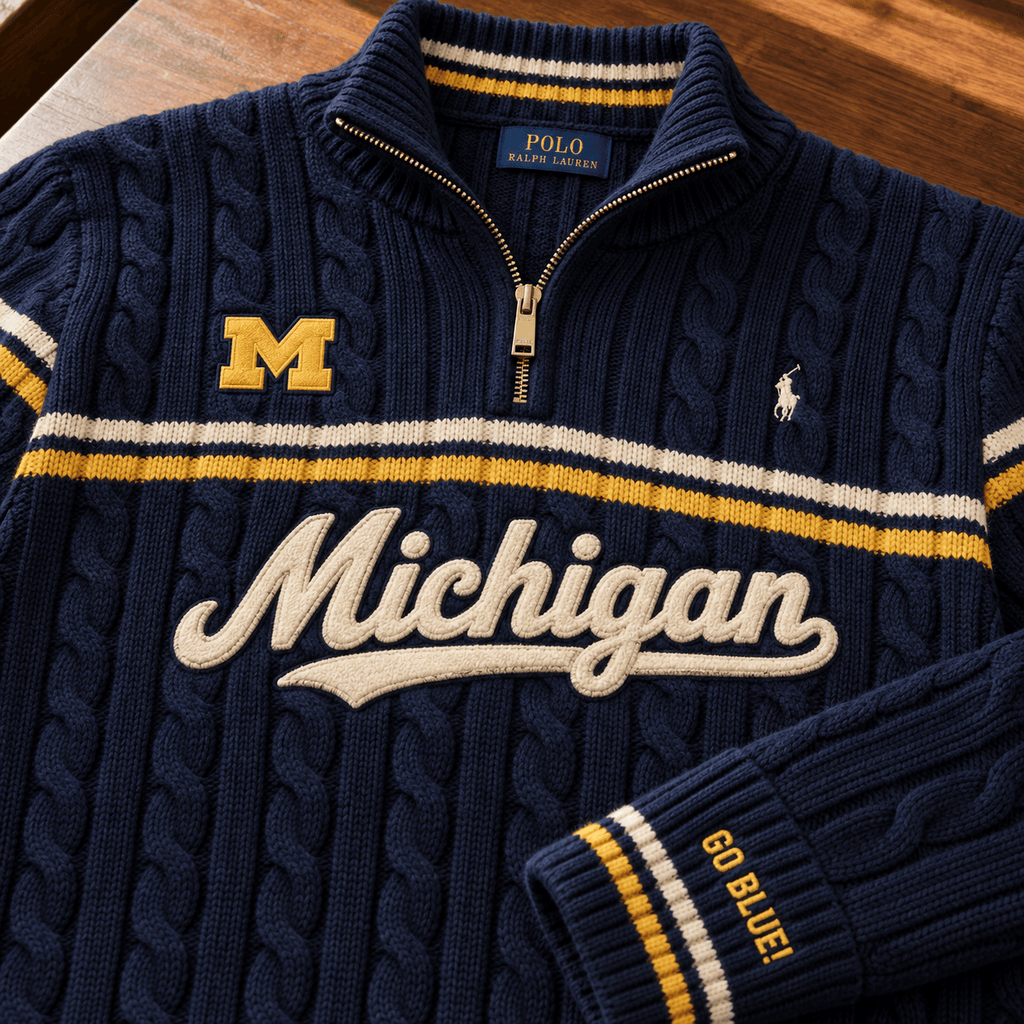 MWR Premium Varsity Cable-Knit Quarter-Zip Sweater NHVH