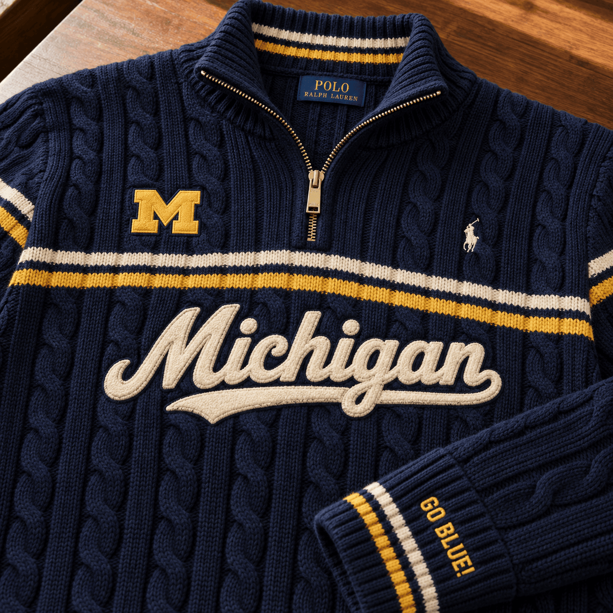 MWR Premium Varsity Cable-Knit Quarter-Zip Sweater NHVH