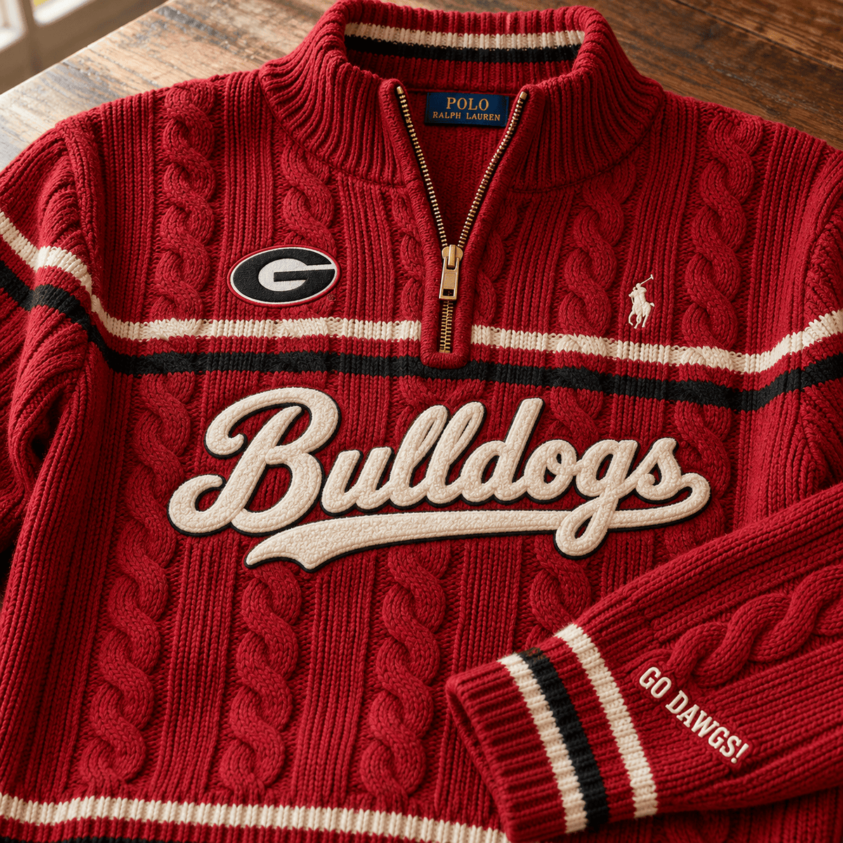 GGBD Premium Varsity Cable-Knit Quarter-Zip Sweater NHVH