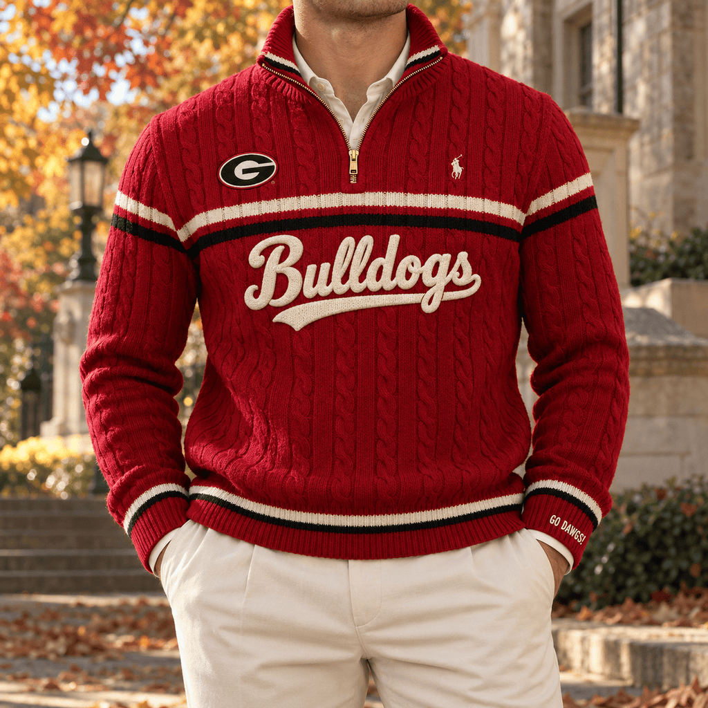 GGBD Premium Varsity Cable-Knit Quarter-Zip Sweater NHVH