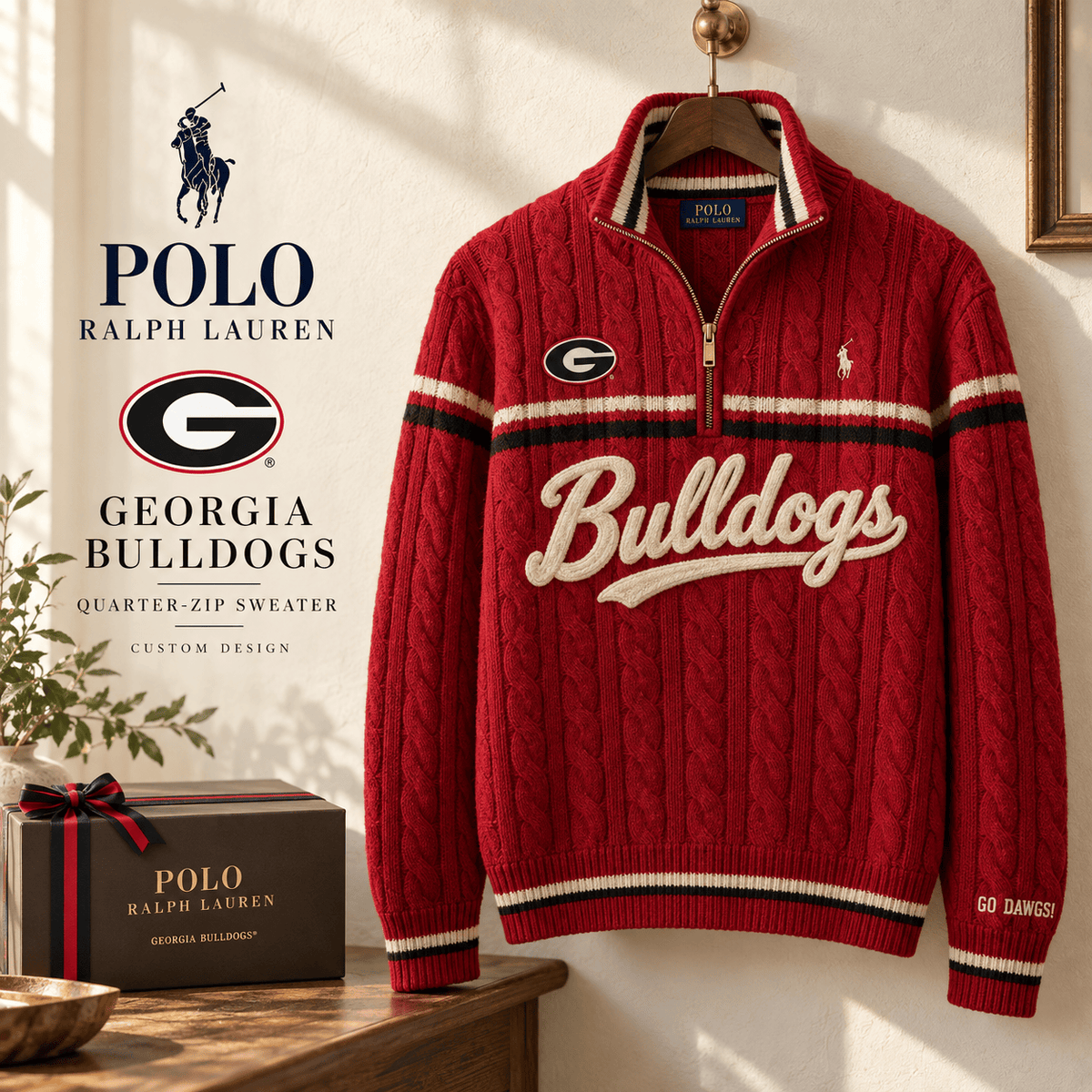 GGBD Premium Varsity Cable-Knit Quarter-Zip Sweater NHVH