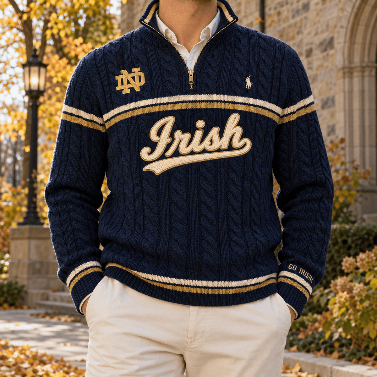 NDFI Premium Varsity Cable-Knit Quarter-Zip Sweater NHVH