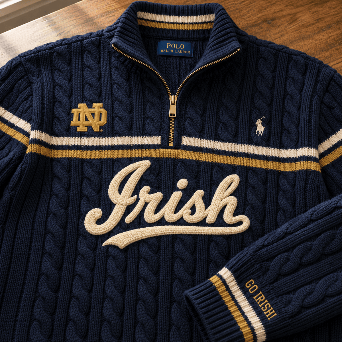 NDFI Premium Varsity Cable-Knit Quarter-Zip Sweater NHVH