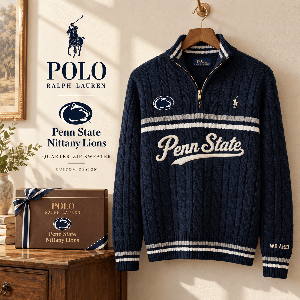 PSNL Premium Varsity Cable-Knit Quarter-Zip Sweater NHVH