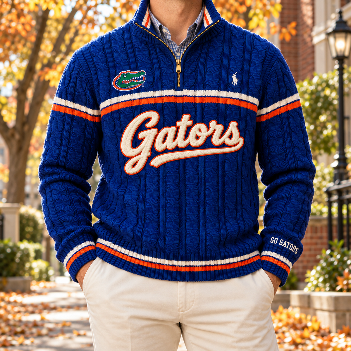FGT Premium Varsity Cable-Knit Quarter-Zip Sweater NHVH