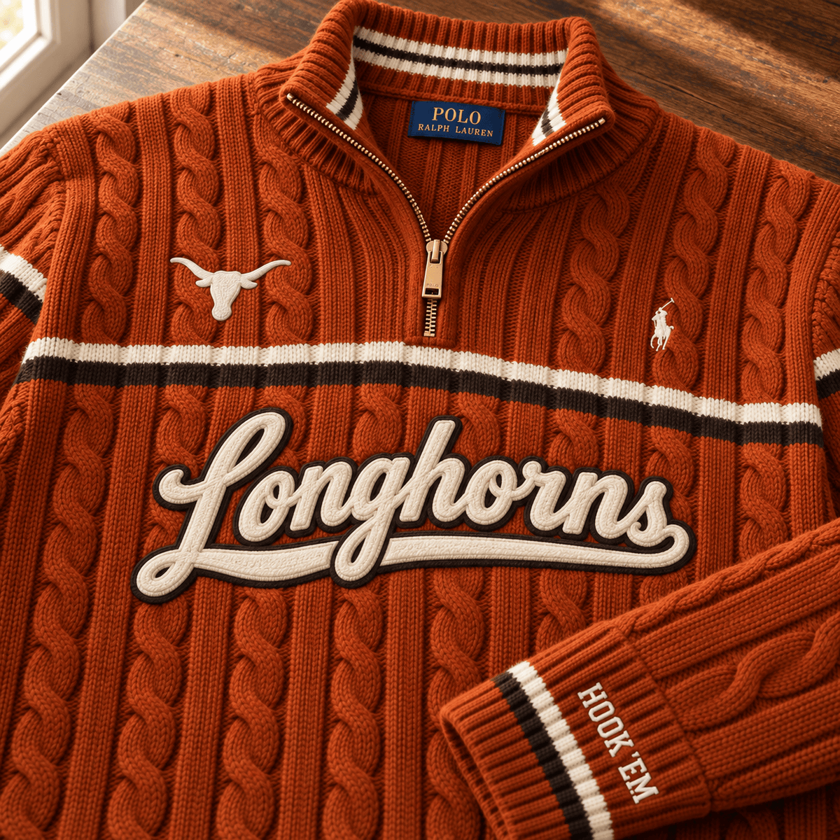 TLH Premium Varsity Cable-Knit Quarter-Zip Sweater NHVH