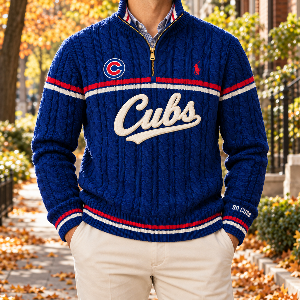 CCC PREMIUM Varsity Cable-Knit Quarter-Zip Sweater NHVH