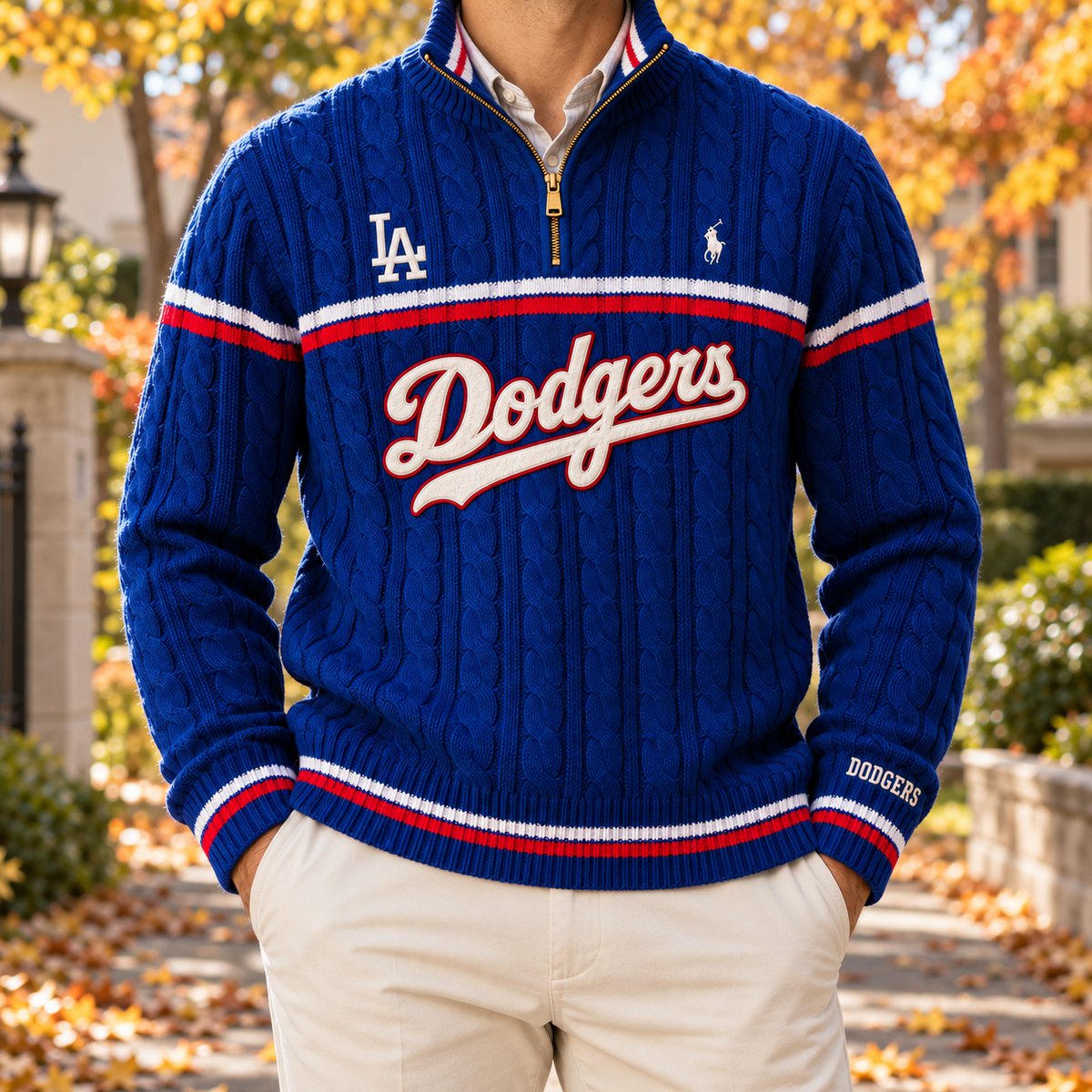 LAD PREMIUM Varsity Cable-Knit Quarter-Zip Sweater NHVH