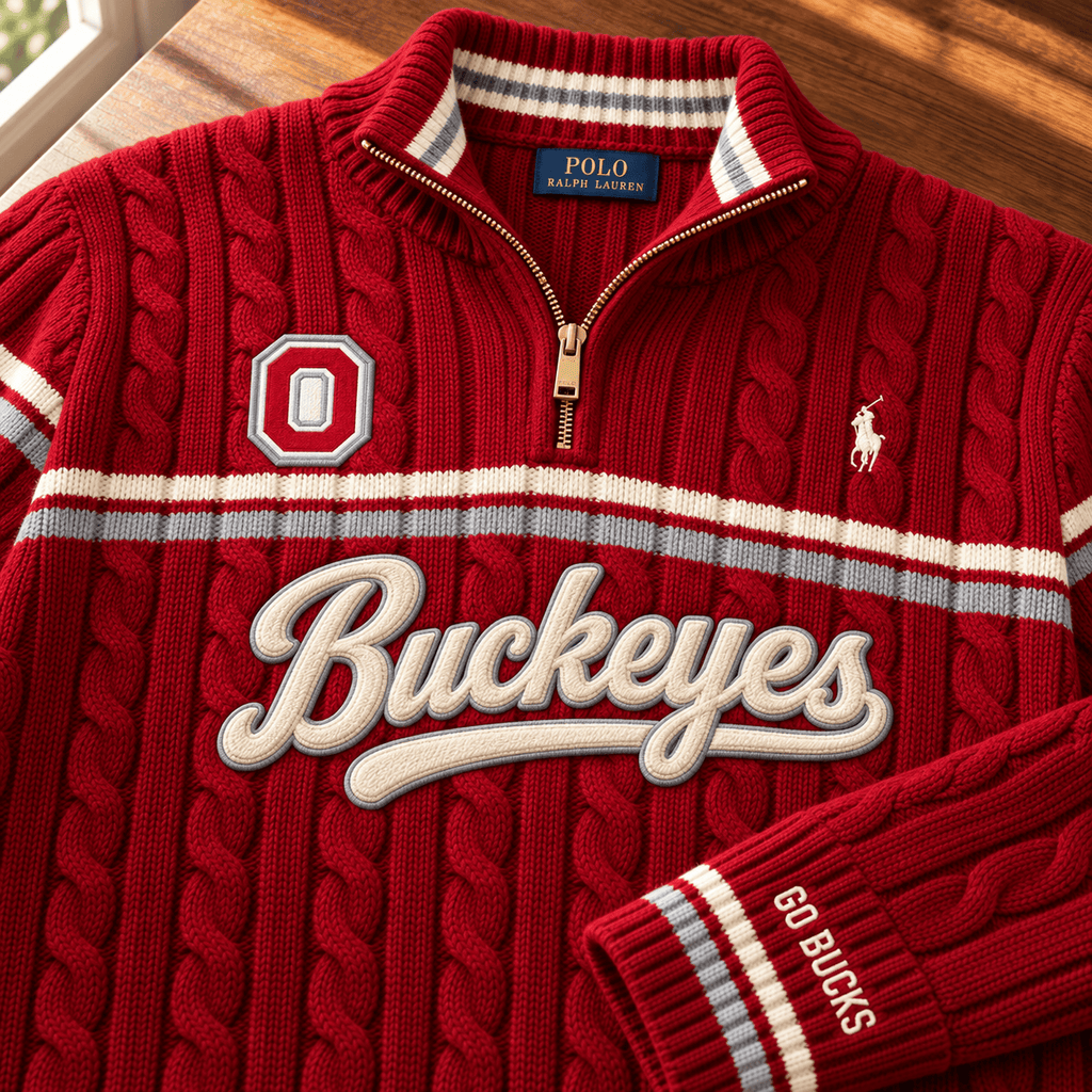 OSB PREMIUM Varsity Cable-Knit Quarter-Zip Sweater NHVH