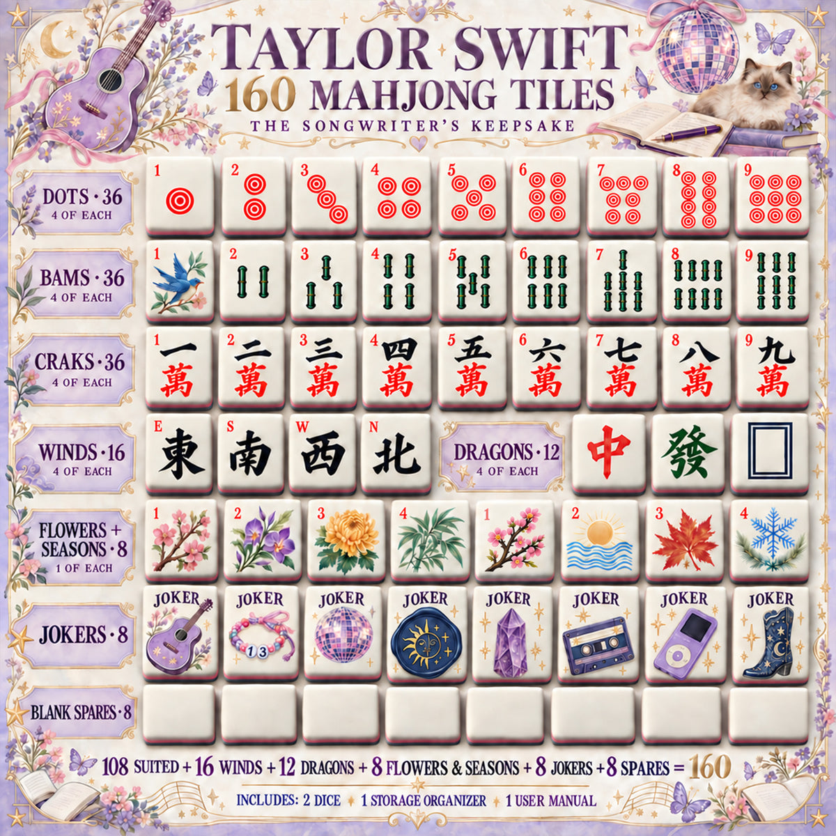 Premium TLSW Mahjong Tiles Set PVNA