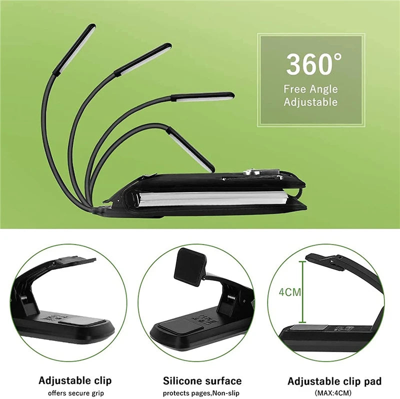 Mini 9 LED Reading Light Book Light Lamp USB Rechargeable Warm Clip Lamp Brightness Stepless Dimming Desk Table Read Night Light