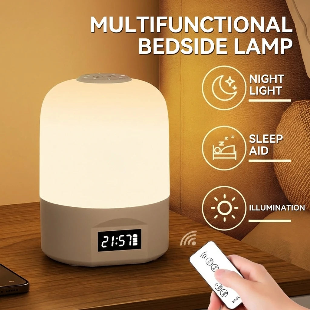 LED Bedside Lamp with Clock Display Touch Control Dimmable Night Light USB Rechargeable for Bedroom Baby Feeding